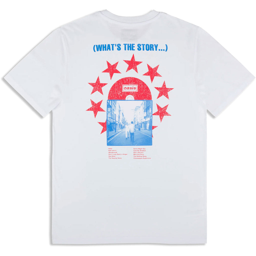 Oasis Unisex T-Shirt: What's The Story CD Star (White) (Back Print & Ex-Tour)