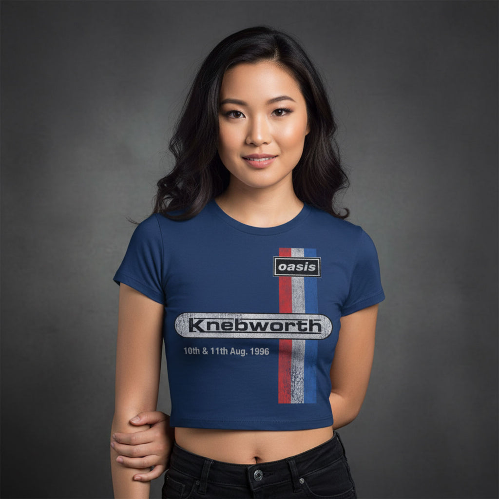 Oasis Ladies Crop Top: Knebworth '96 (Navy Blue)