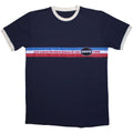 Oasis Unisex Ringer T-Shirt: 1996 Tour Horizontal Stripes (Navy Blue)