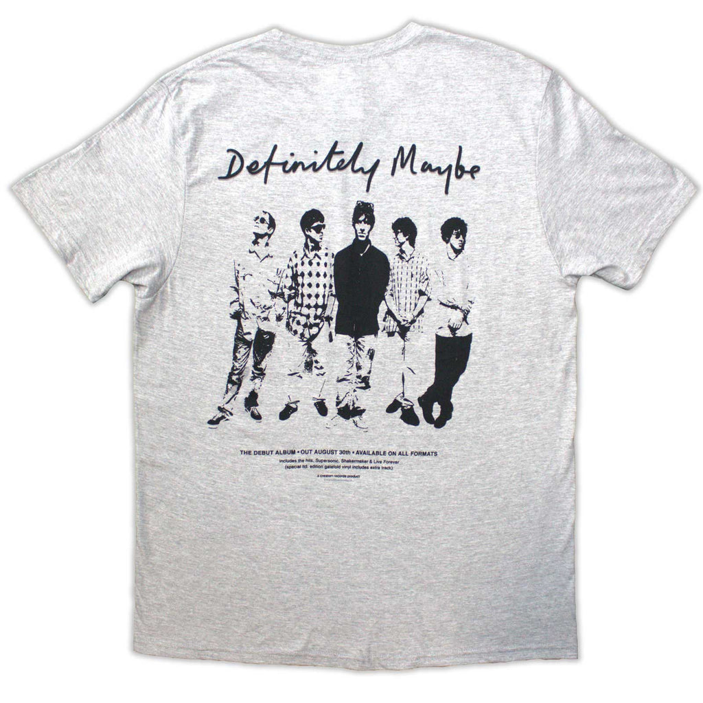 Oasis Unisex T-Shirt: Definitely Maybe Promo (Grey) (Back Print)