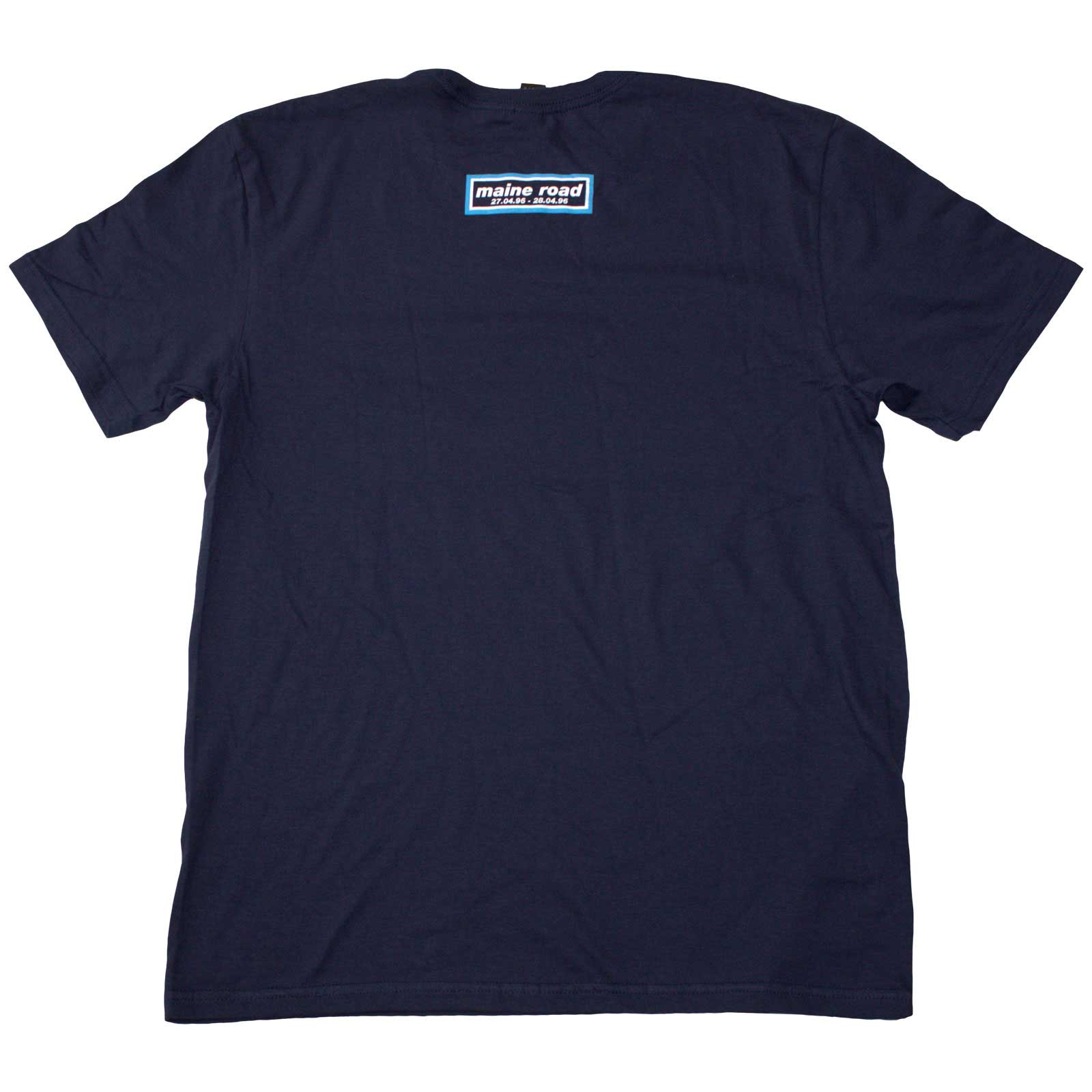 Oasis Unisex T-Shirt: Maine Road Event Logo (Navy Blue) (Back Print)