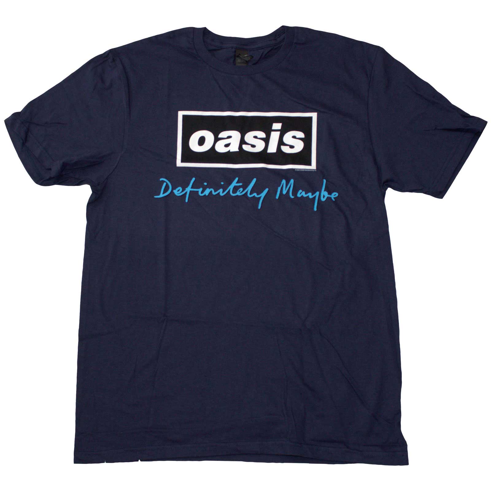Oasis Unisex T-Shirt: Definitely Maybe Text Logo (Navy Blue)