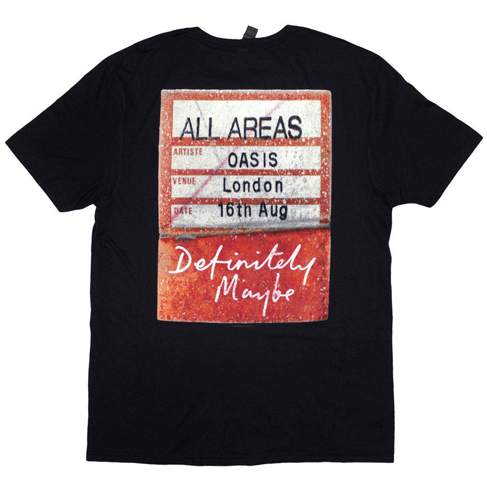 Oasis Unisex T-Shirt: Definitely Maybe AAA Pass (Black) (Back Print)