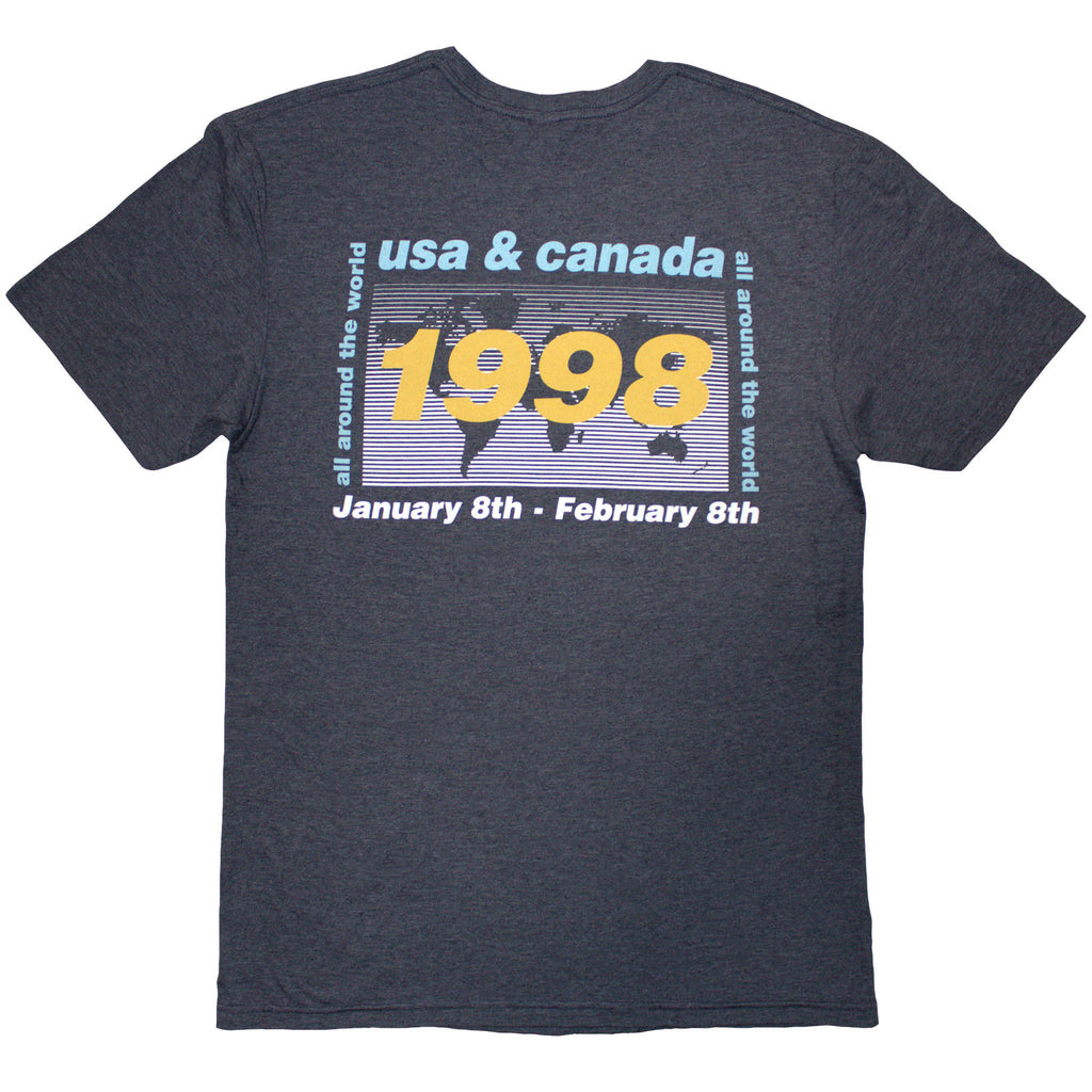 Oasis Unisex T-Shirt: 1998 World Tour - USA/Canada (Navy Blue) (Back Print)