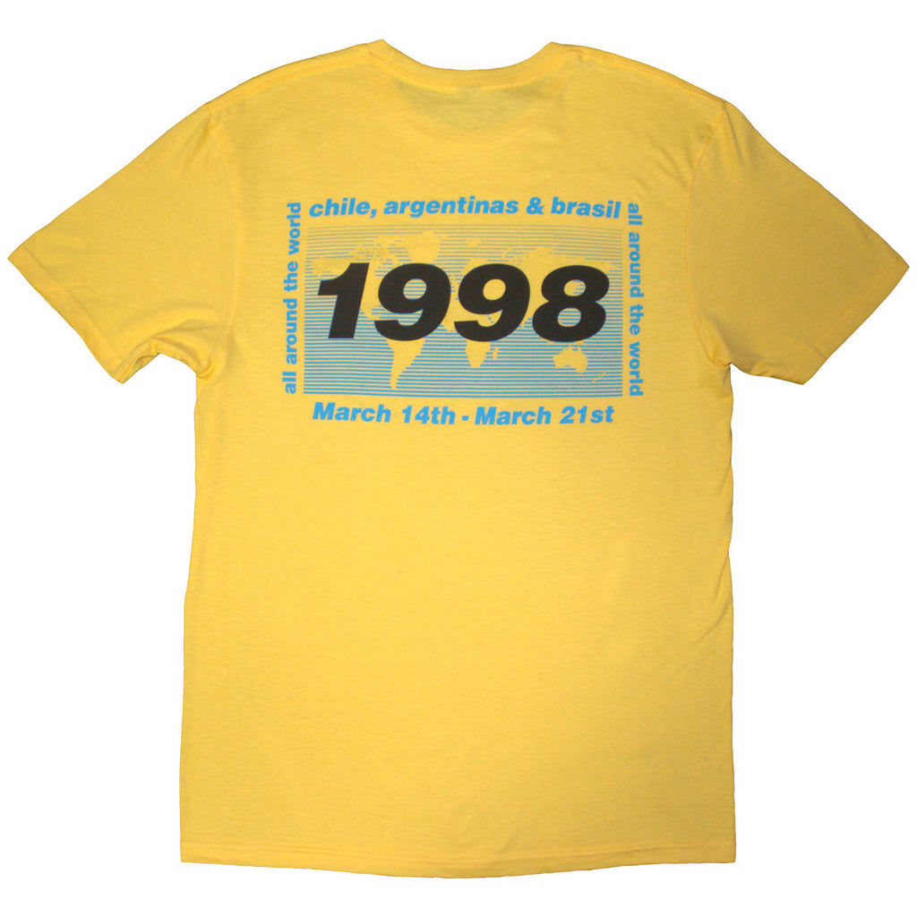 Oasis Unisex T-Shirt: 1998 World Tour - South America (Yellow) (Back Print)