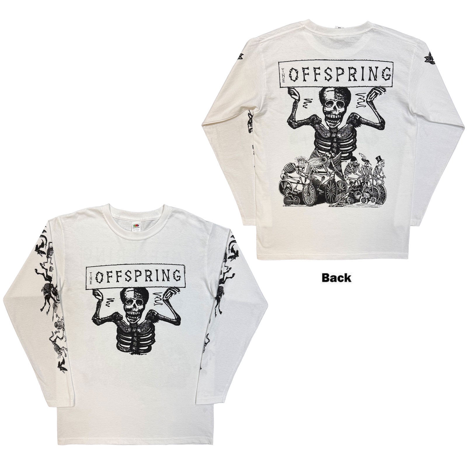 The Offspring Unisex Long Sleeve T-Shirt: Skeletons (White) (Back Print) (LOS)