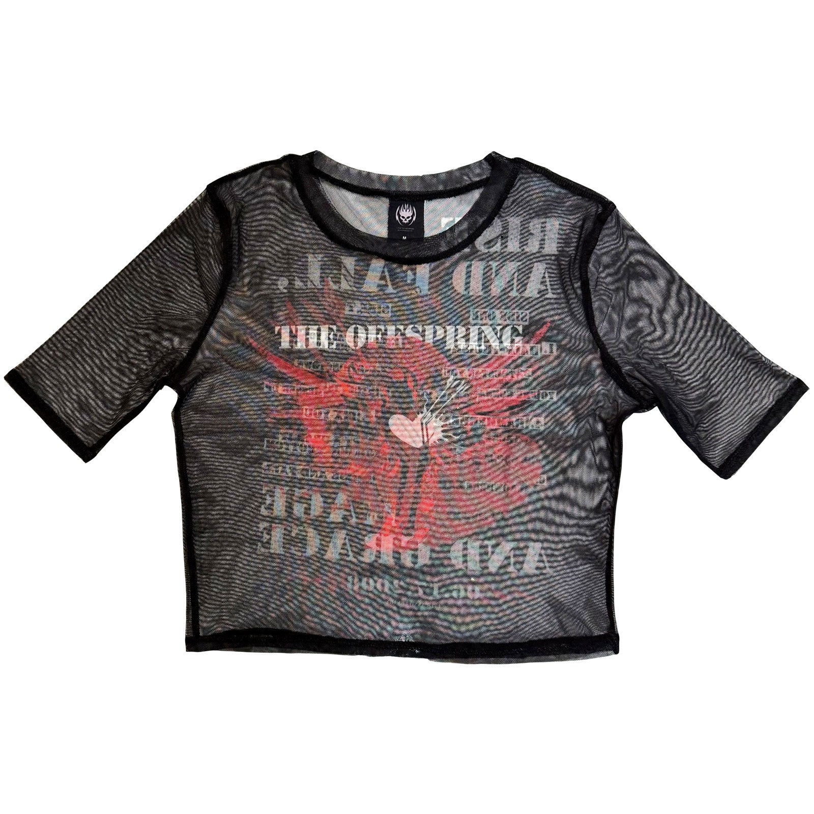The Offspring Ladies Mesh Crop Top: Rise & Fall (Black) (Back Print)