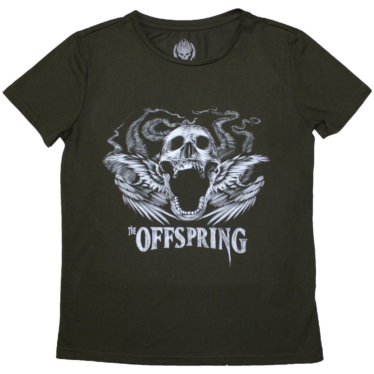 The Offspring Ladies T-Shirt: Feathered Winged Skull (Green)