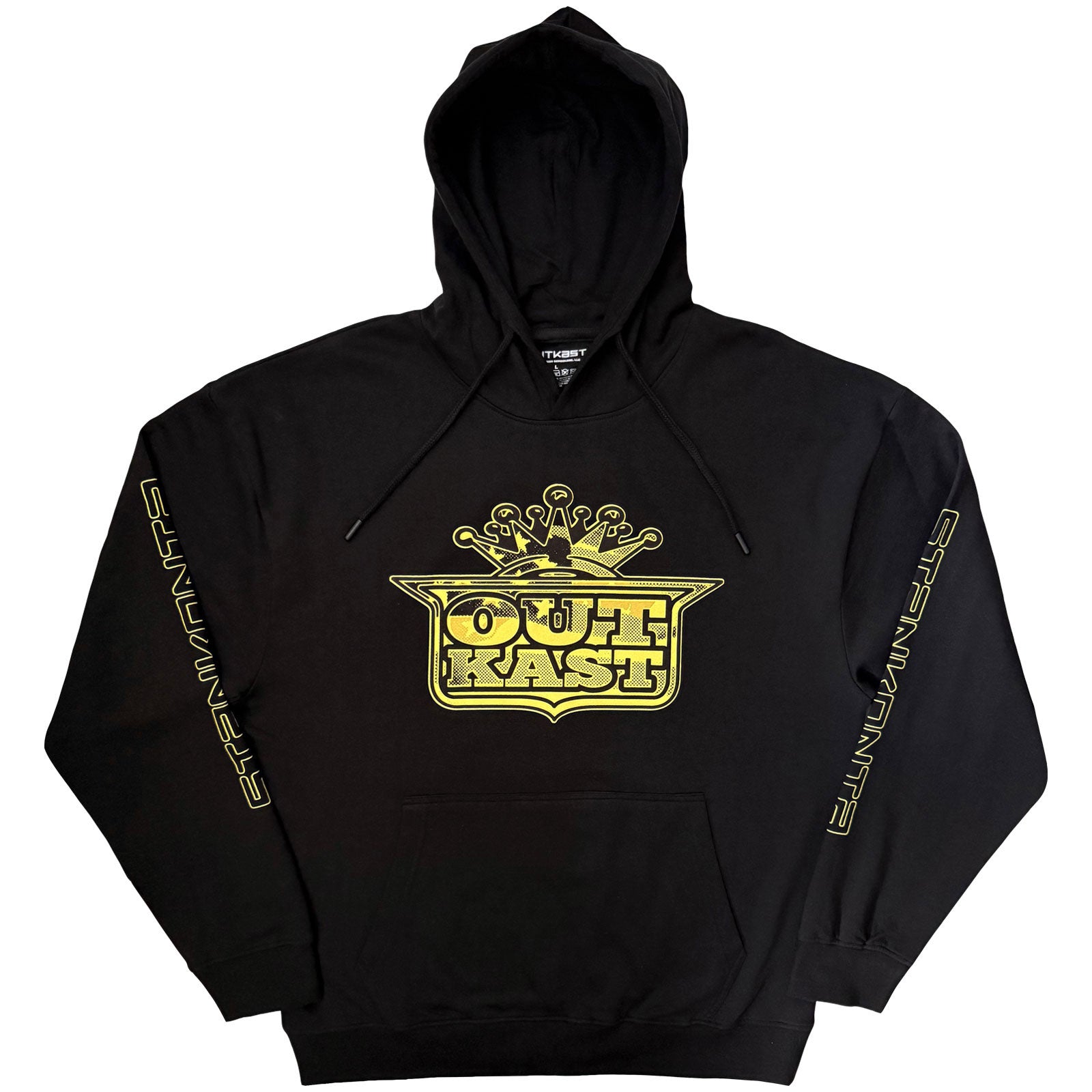 Outkast Unisex Pullover Hoodie: Yellow Logo (Black) (Sleeve Print)