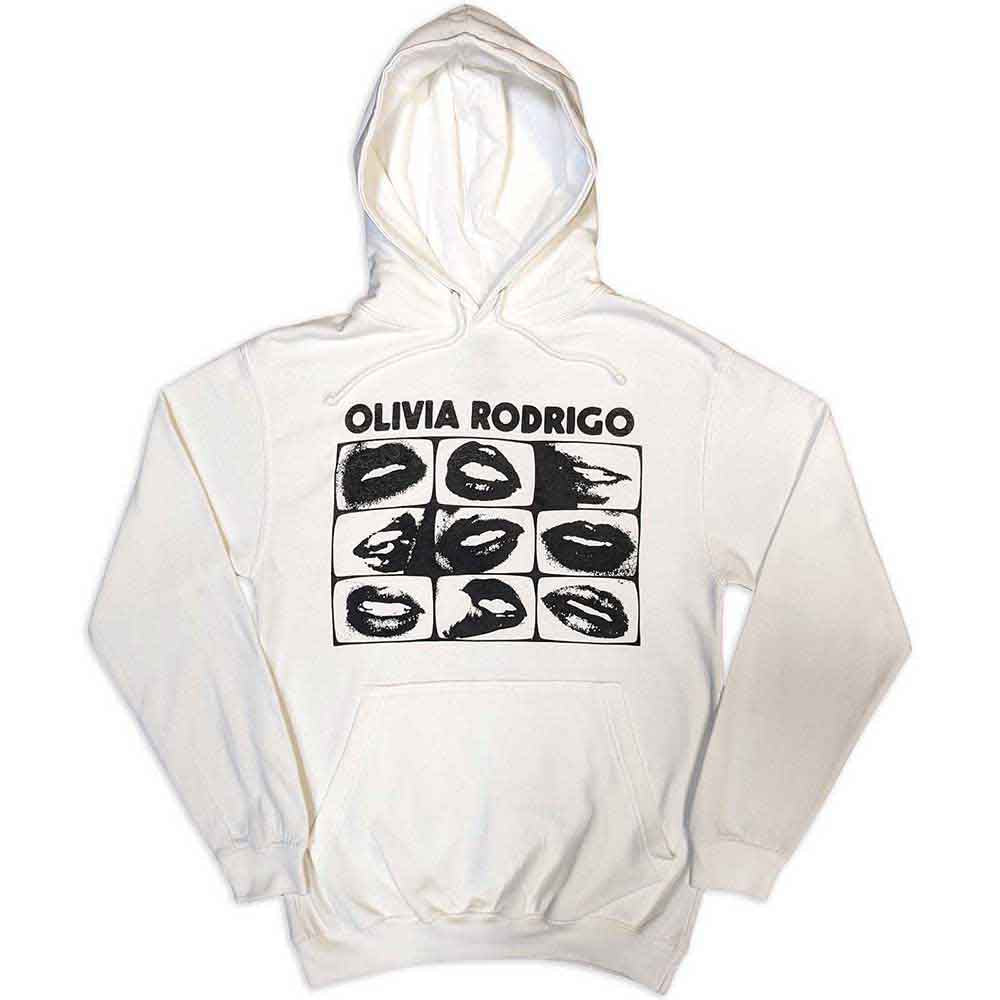 Olivia Rodrigo Unisex Pullover Hoodie: Threshold Lips Grid (White)