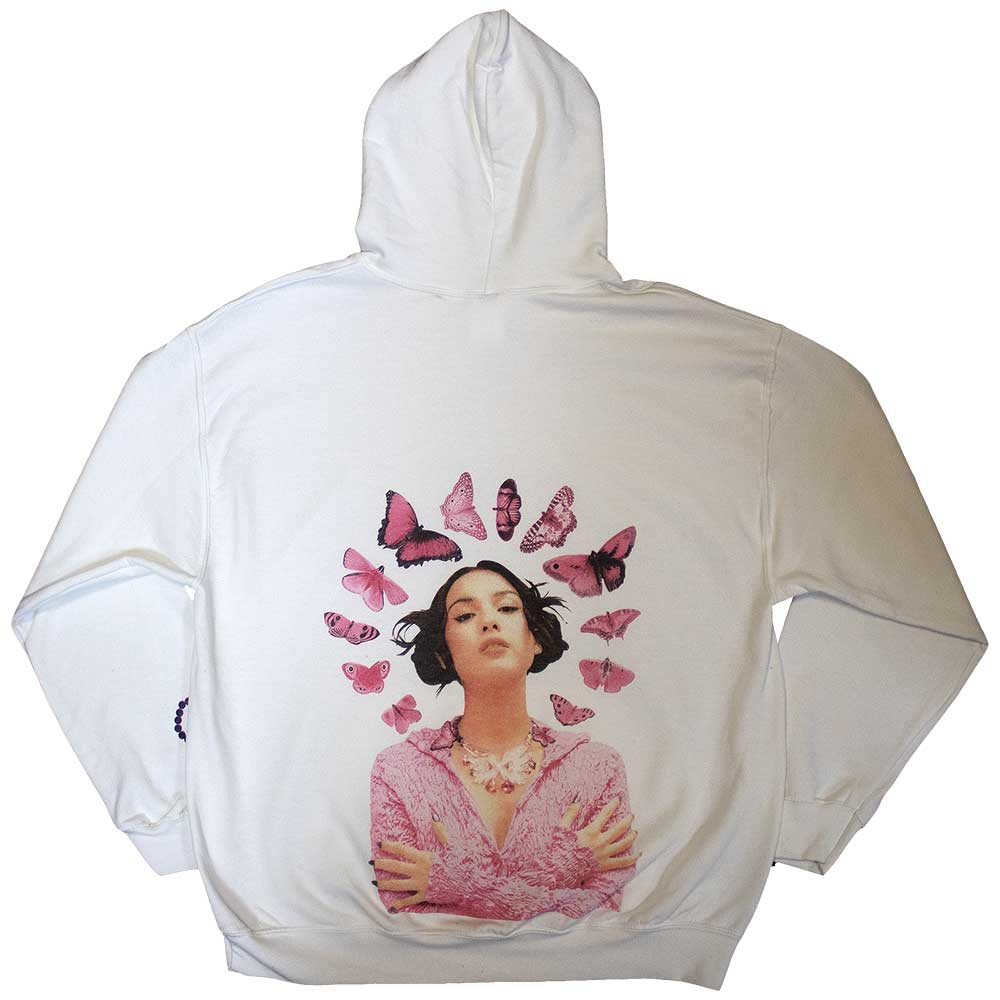 Olivia Rodrigo Unisex Pullover Hoodie: Butterfly Halo (White) (Back Print & Ex-Tour)