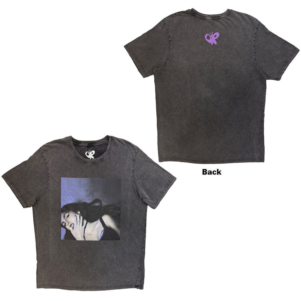 Olivia Rodrigo Unisex Stone Wash T-Shirt: Guts Album Cover (Charcoal Grey) (Back Print)
