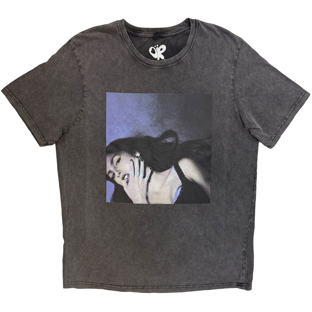 Olivia Rodrigo Unisex Stone Wash T-Shirt: Guts Album Cover (Charcoal Grey) (Back Print)