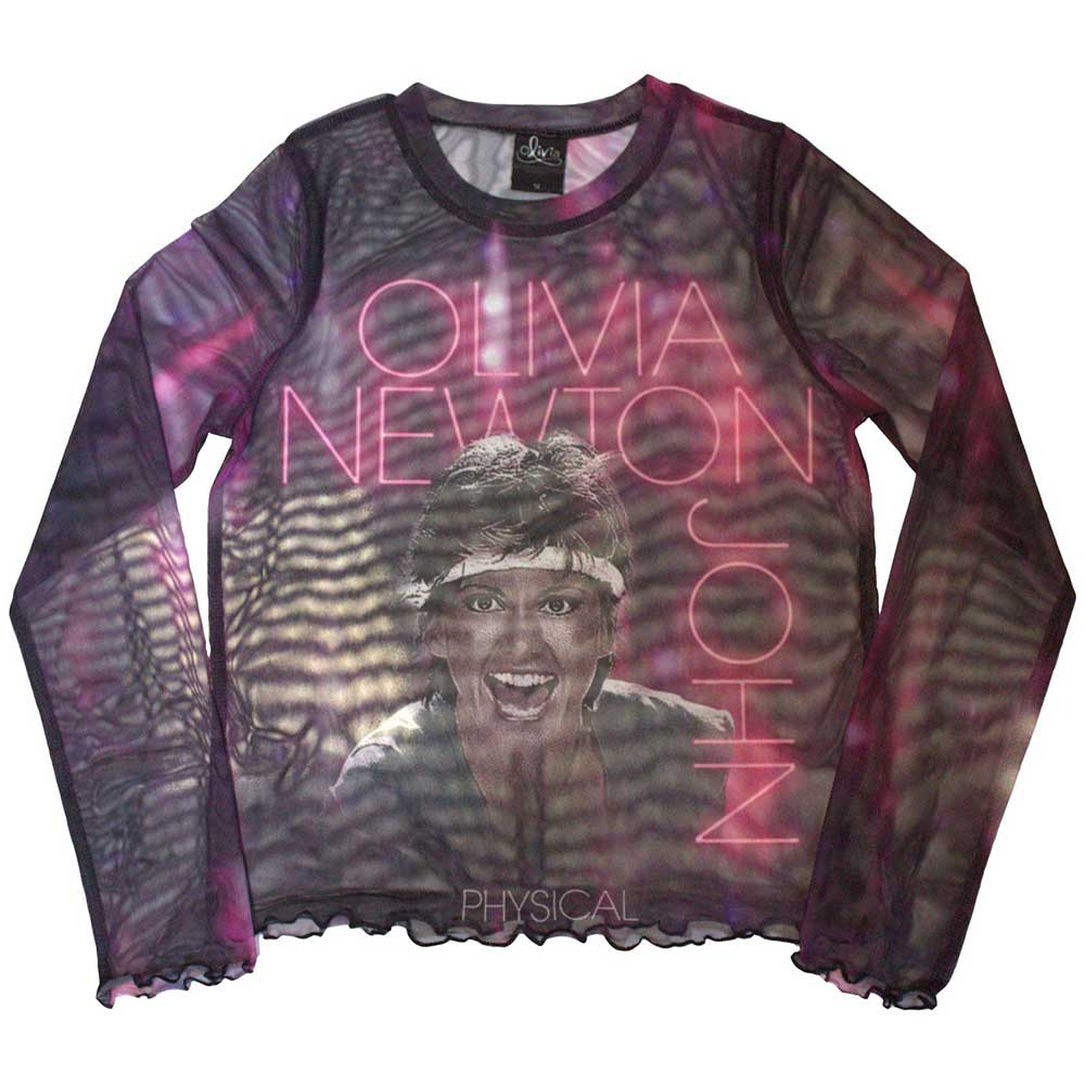 Olivia Newton-John Ladies Long Sleeve Mesh Crop Top: Physical (Purple)