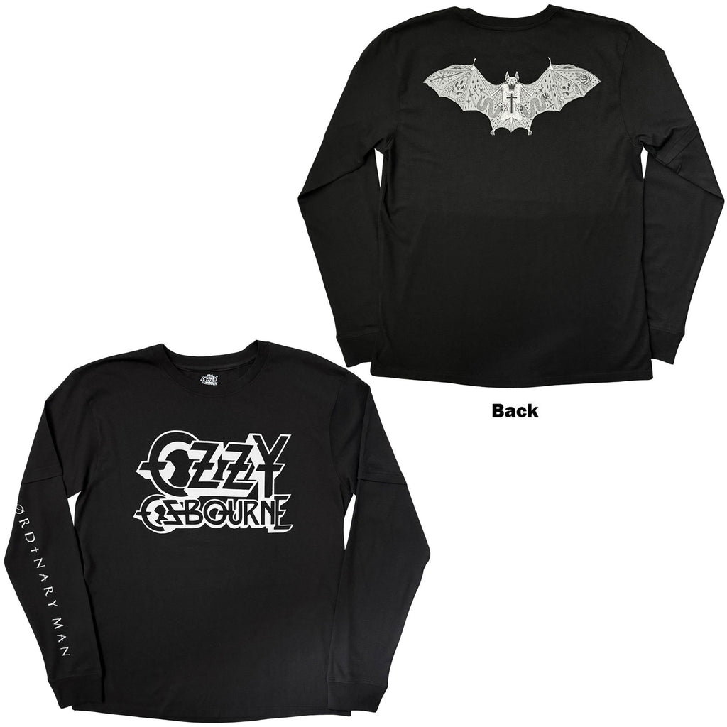 Ozzy Osbourne Unisex 2 In 1 Layered Long Sleeve T-Shirt: Tattoo Bat (Black) (Back Print)