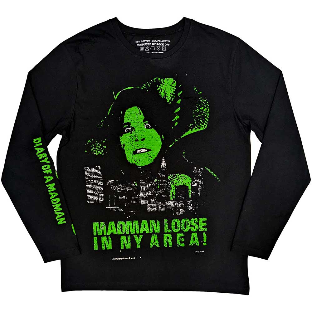Ozzy Osbourne Unisex Long Sleeve T-Shirt: Madman Loose (Black) (Back & Sleeve Print)