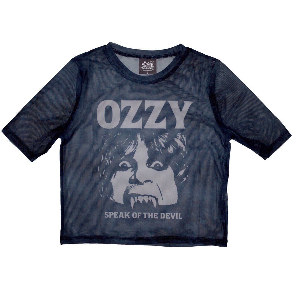 Ozzy Osbourne Ladies Mesh Crop Top: Speak Of The Devil (Navy Blue)