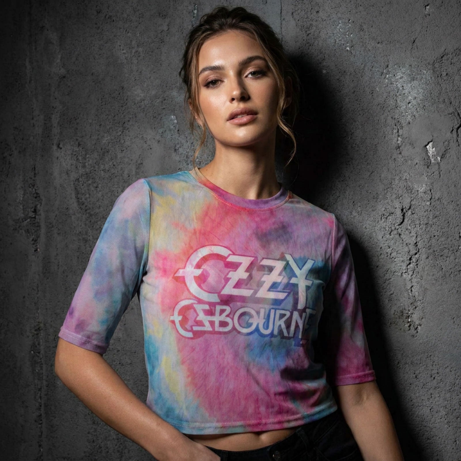Ozzy Osbourne Ladies Mesh Crop Top: Logo (Light Blue)