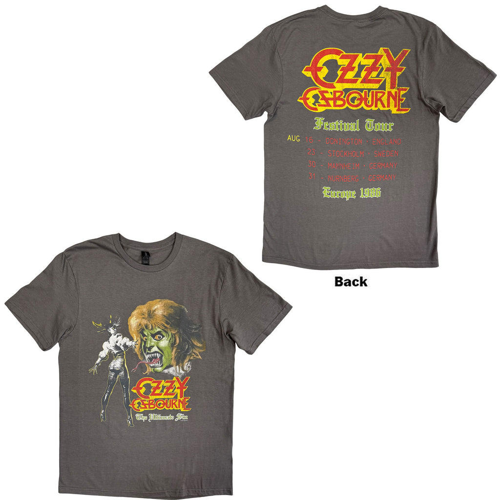 Ozzy Osbourne Unisex T-Shirt: Ultimate Remix (Charcoal Grey) (Back Print)