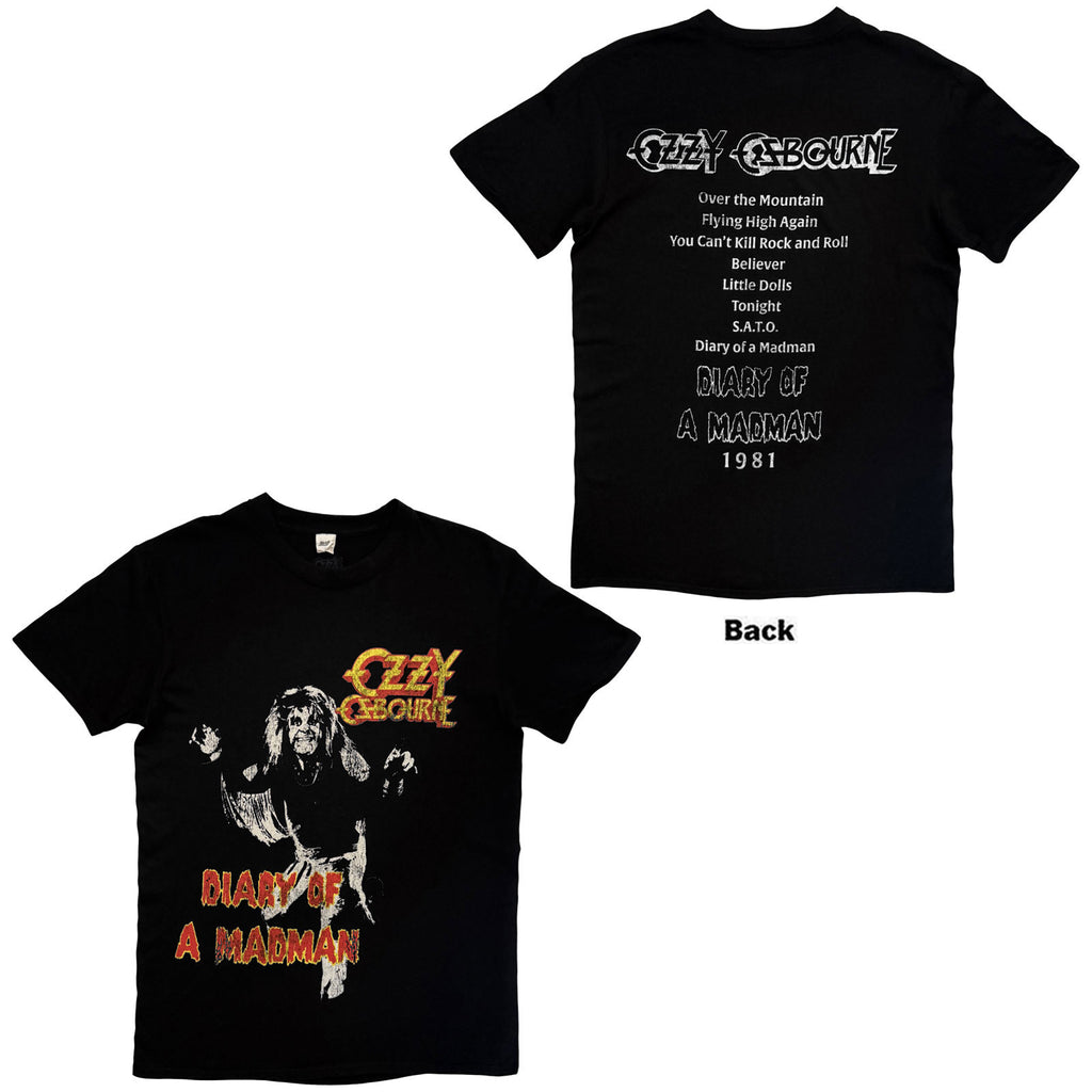Ozzy Osbourne Unisex T-Shirt: Diary Of A Madman Tribute (Black) (Back Print)