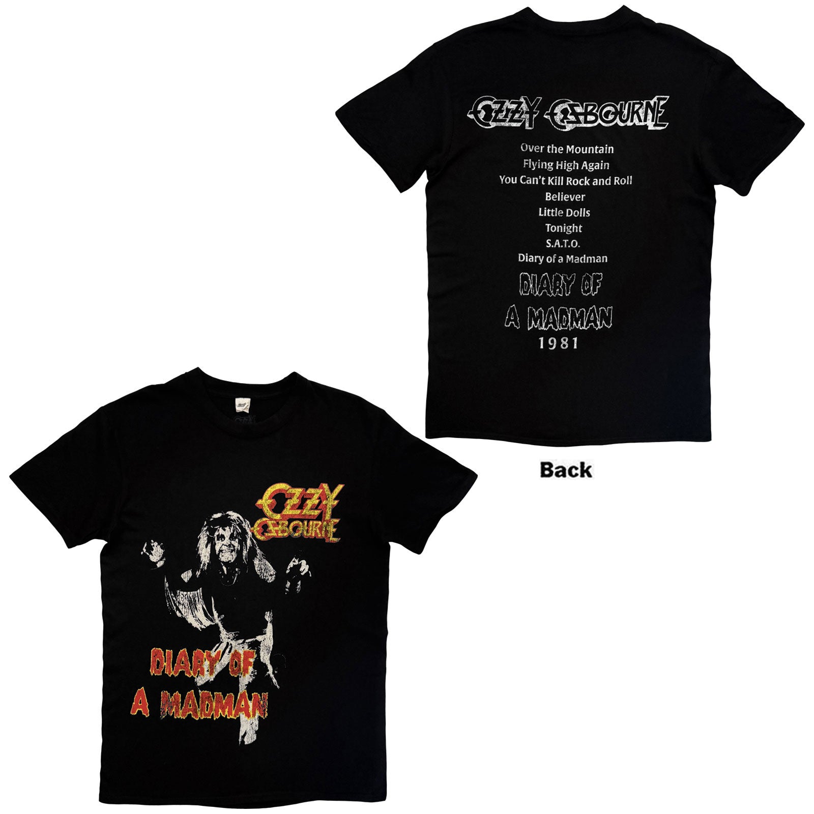 Ozzy Osbourne Unisex T-Shirt: Diary Of A Madman Tribute (Black) (Back Print)