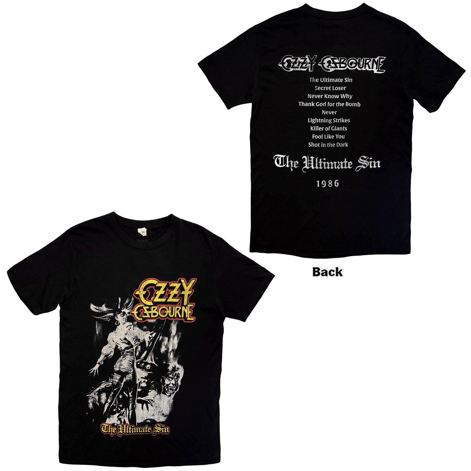 Ozzy Osbourne Unisex T-Shirt: Ultimate Sin Tribute (Black) (Back Print)