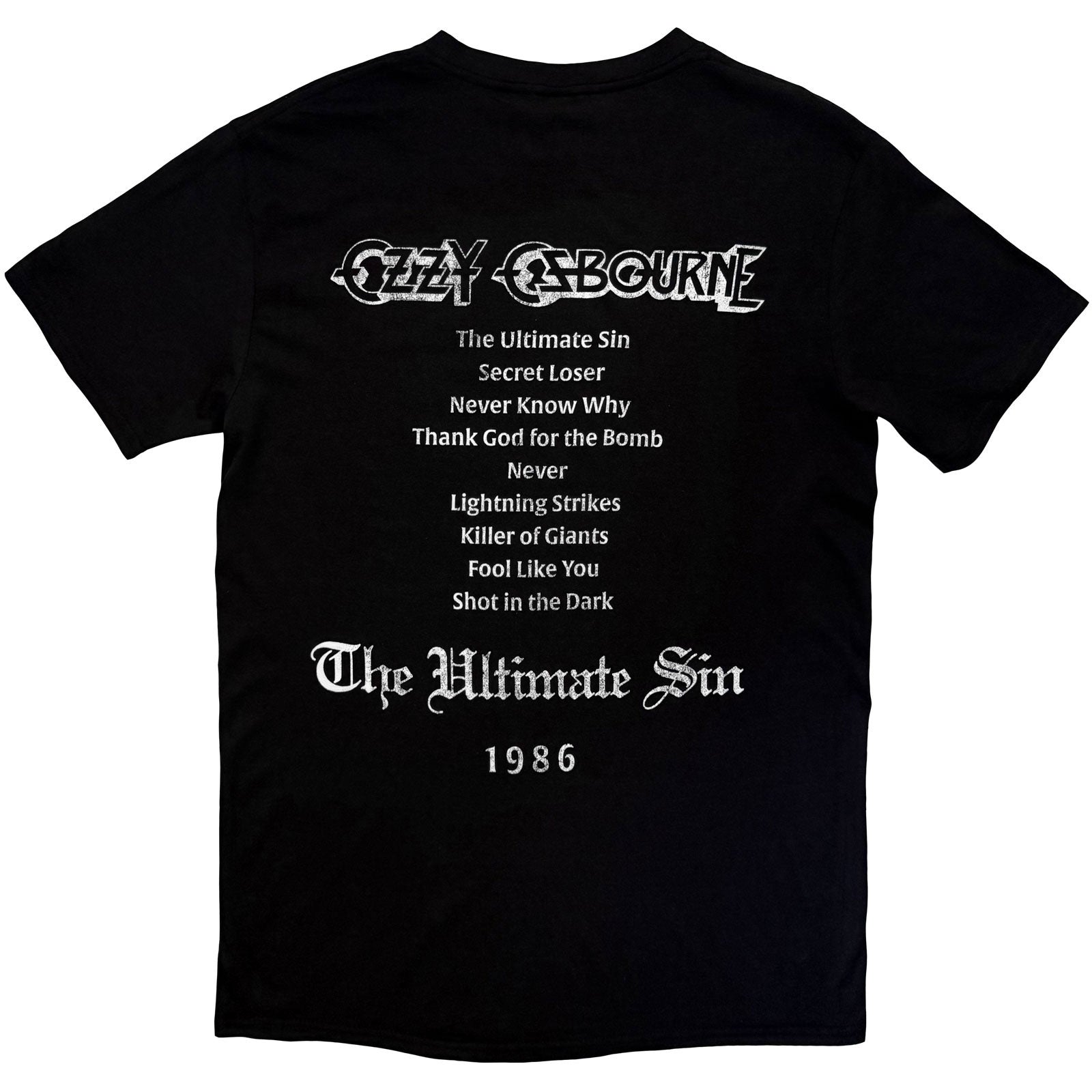 Ozzy Osbourne Unisex T-Shirt: Ultimate Sin Tribute (Black) (Back Print)