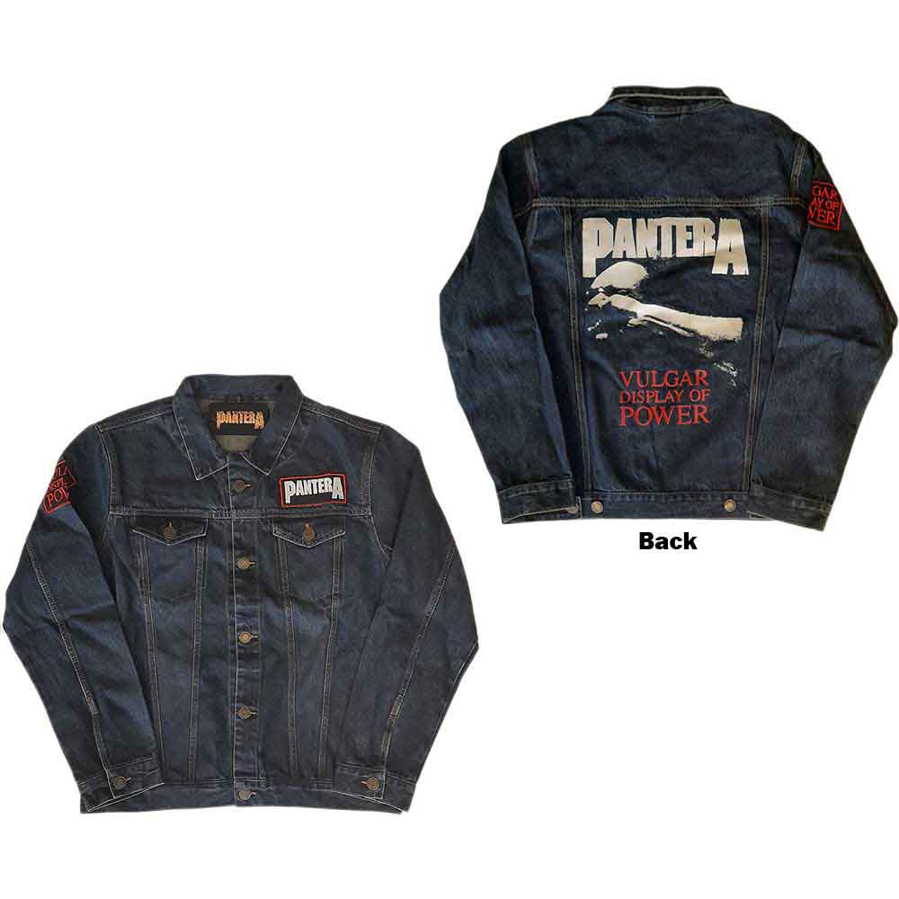 Pantera Unisex Denim Jacket: Vulgar Display of Power (Black) (Back & Sleeve Print)