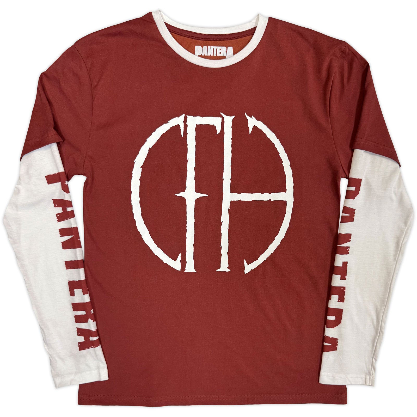 Pantera Unisex Layered Long Sleeve T-Shirt: Frayed Logo (Red & White) (Sleeve Print)