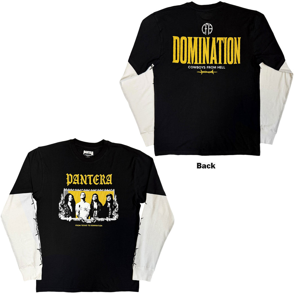 Pantera Unisex Layered Long Sleeve T-Shirt: Texas To Domination (Black & White) (Back &Sleeve Print)