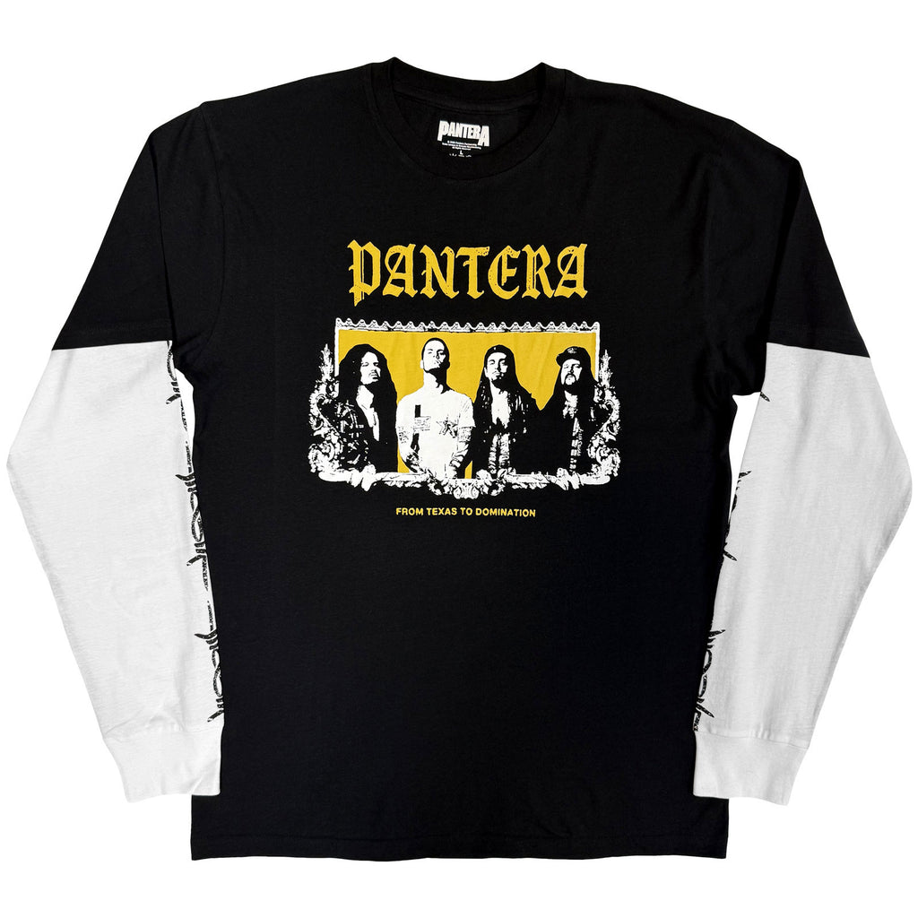Pantera Unisex Layered Long Sleeve T-Shirt: Texas To Domination (Black & White) (Back &Sleeve Print)