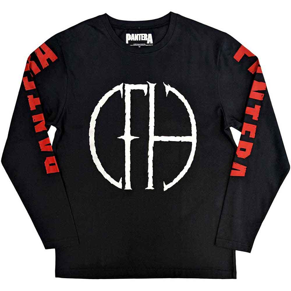 Pantera Unisex Long Sleeve T-Shirt: Frayed Logo (Black) (Sleeve Print)
