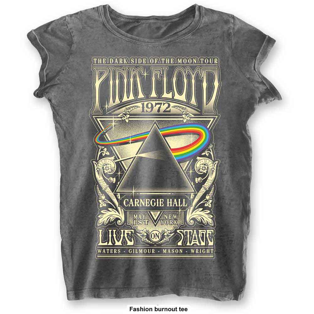 Pink Floyd Ladies Burnout T-Shirt: Carnegie Hall (Charcoal Grey)
