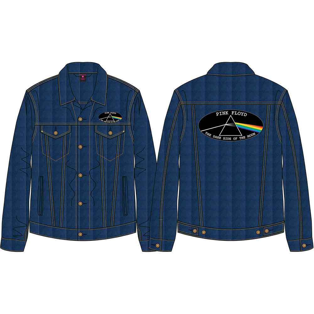 Pink Floyd Unisex Denim Jacket: Dark Side of the Moon Oval (Denim Blue) (Back Print)
