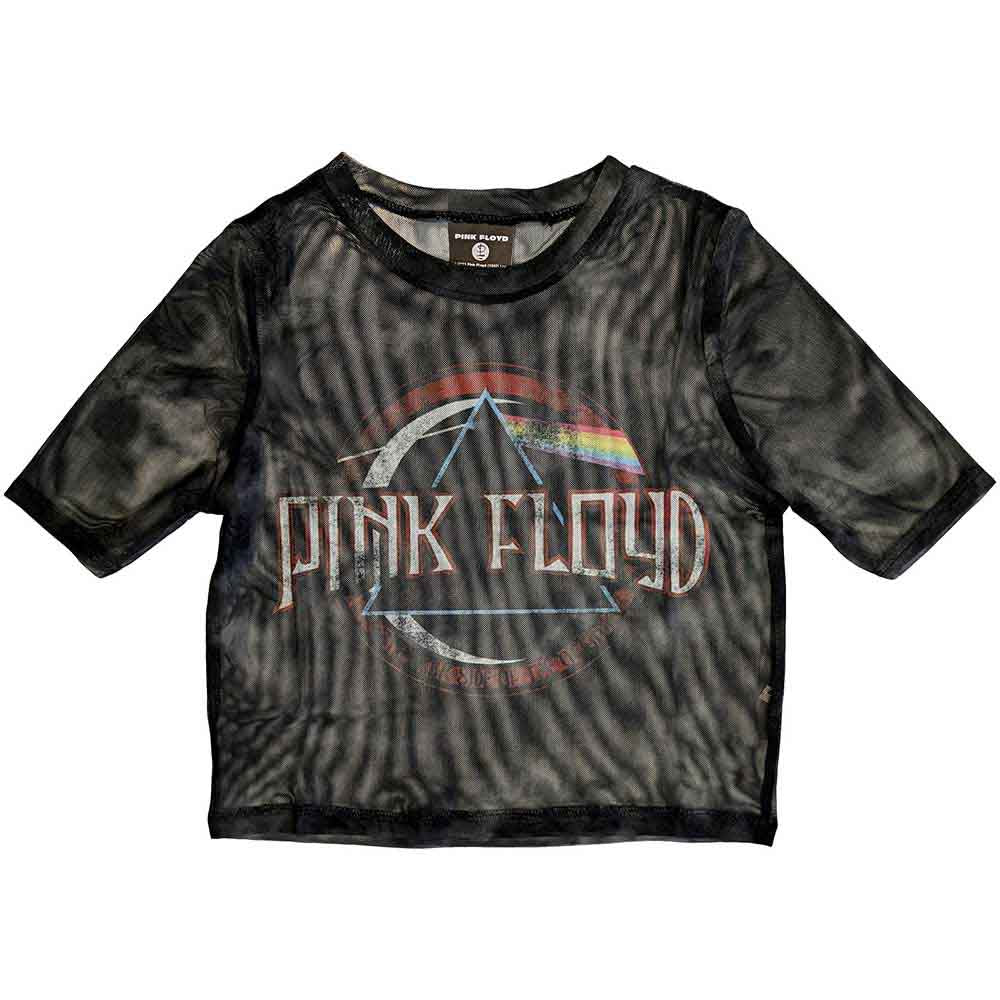 Pink Floyd Ladies Mesh Crop Top: Vintage Dark Side of the Moon Seal (Black)