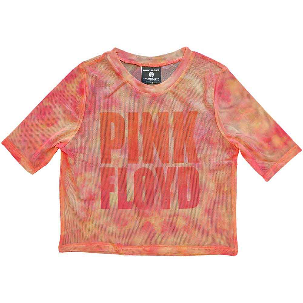 Pink Floyd Ladies Mesh Crop Top: Stacked Logo (Pink)