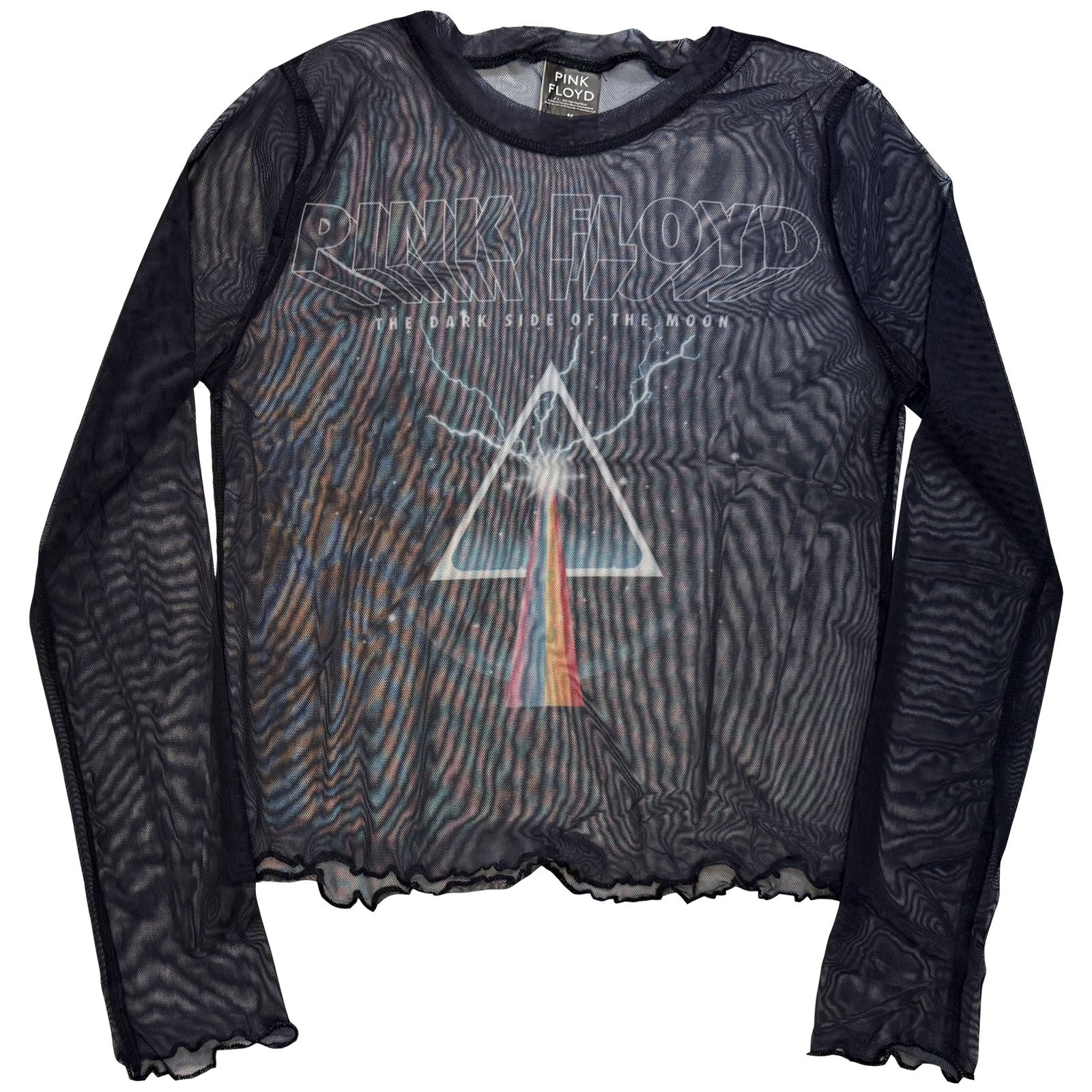 Pink Floyd Ladies Long Sleeve Mesh Crop Top: Lightning Prism (Navy Blue)