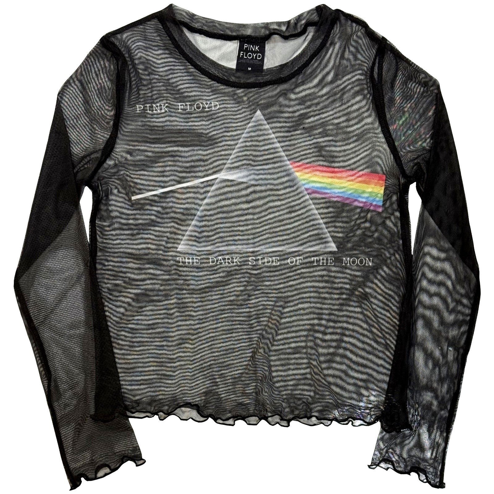 Pink Floyd Ladies Long Sleeve Mesh Crop Top: DSOTM Courier (Black)