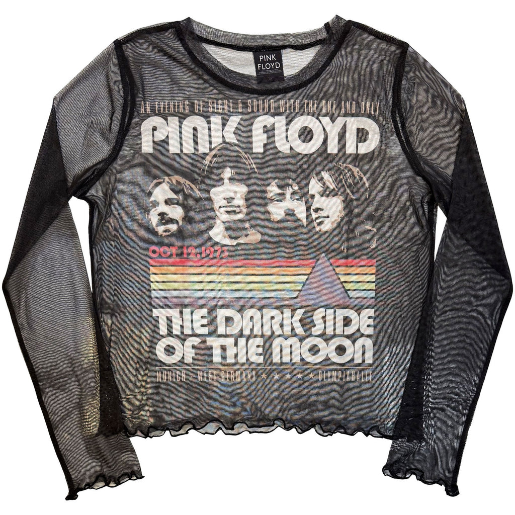 Pink Floyd Ladies Long Sleeve Mesh Crop Top: Vintage Stripes (Black)