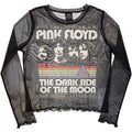 Pink Floyd Ladies Long Sleeve Mesh Crop Top: Vintage Stripes (Black)