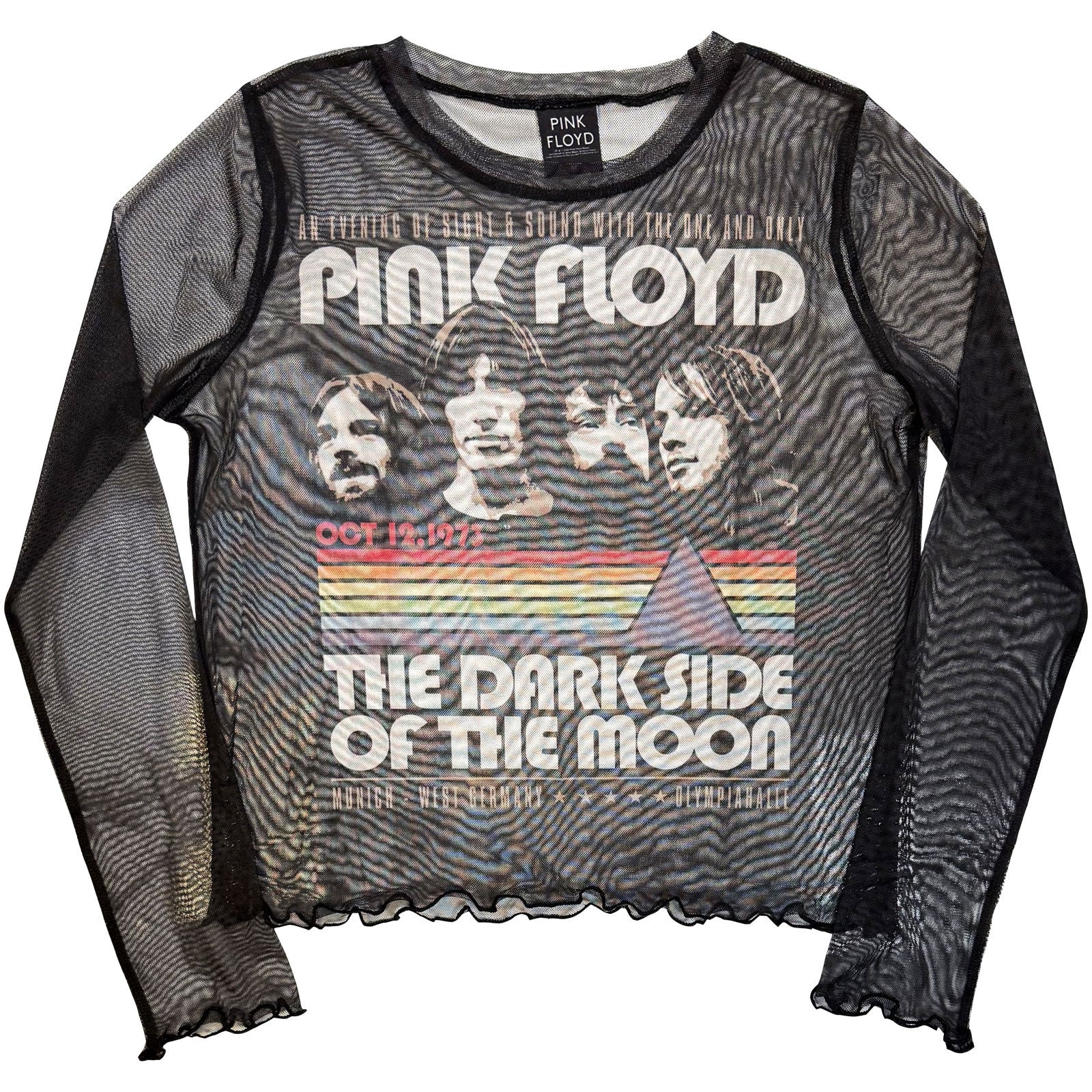 Pink Floyd Ladies Long Sleeve Mesh Crop Top: Vintage Stripes (Black)