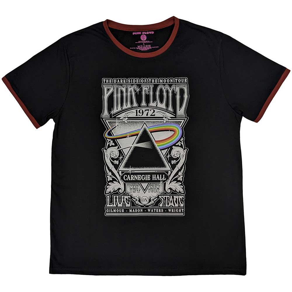 Pink Floyd Unisex Ringer T-Shirt: Carnegie Hall Poster (Black)