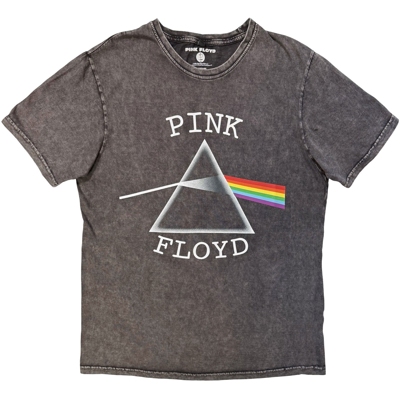Pink Floyd Unisex Stone Wash T-Shirt: DSOTM Arched Logo (Charcoal Grey)