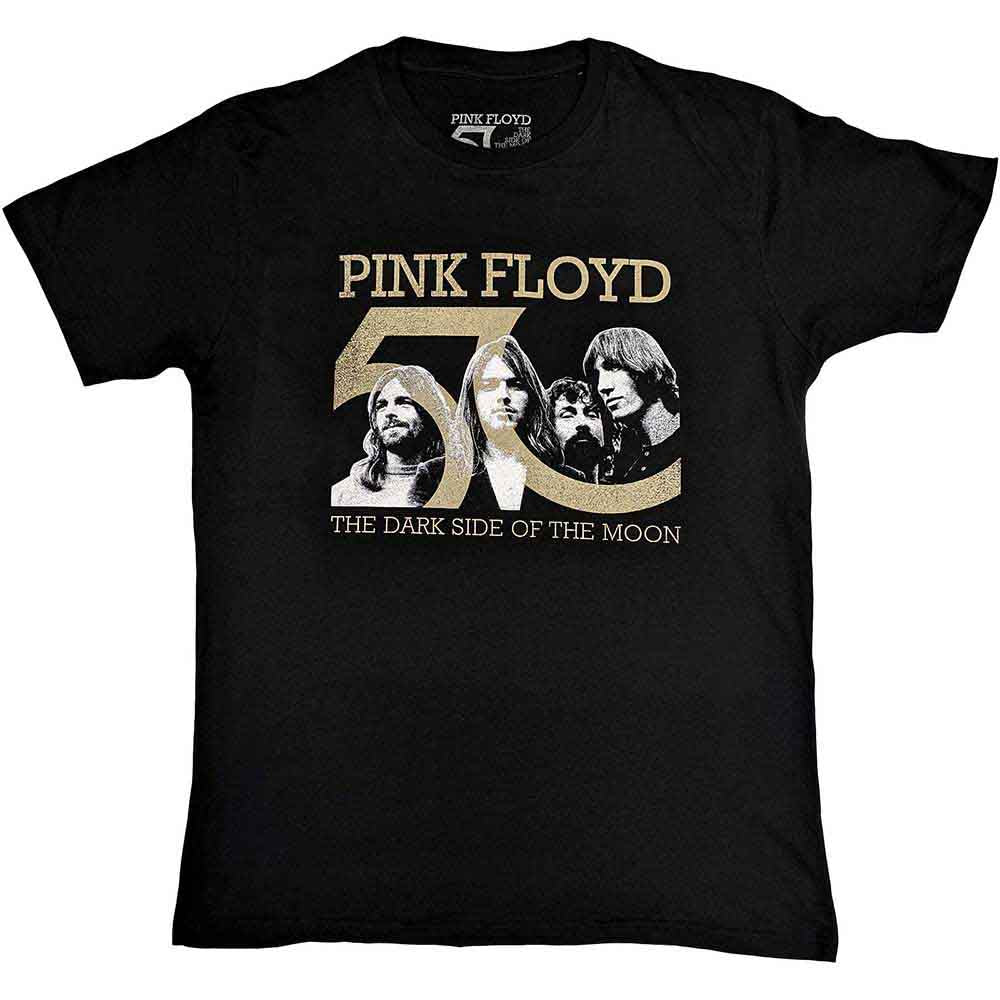 Pink Floyd Unisex T-Shirt: Band Photo & 50th Logo (Black)