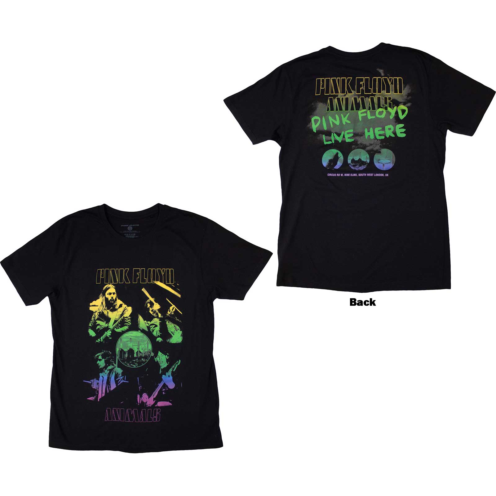 Pink Floyd Unisex T-Shirt: Animals Rainbow Photo (Black) (Back Print)