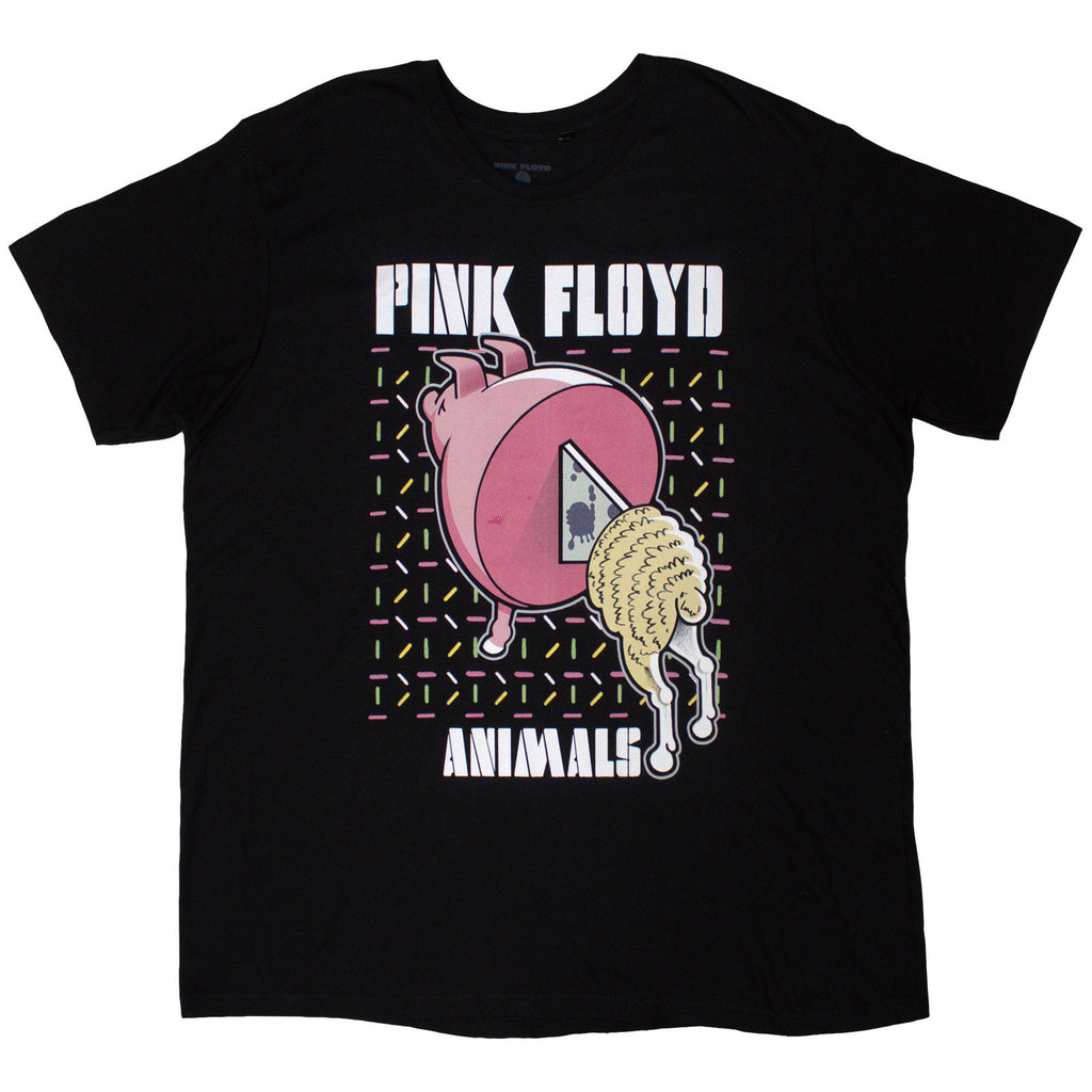 Pink Floyd Unisex T-Shirt: Animals Cartoons (Black) (Back Print)