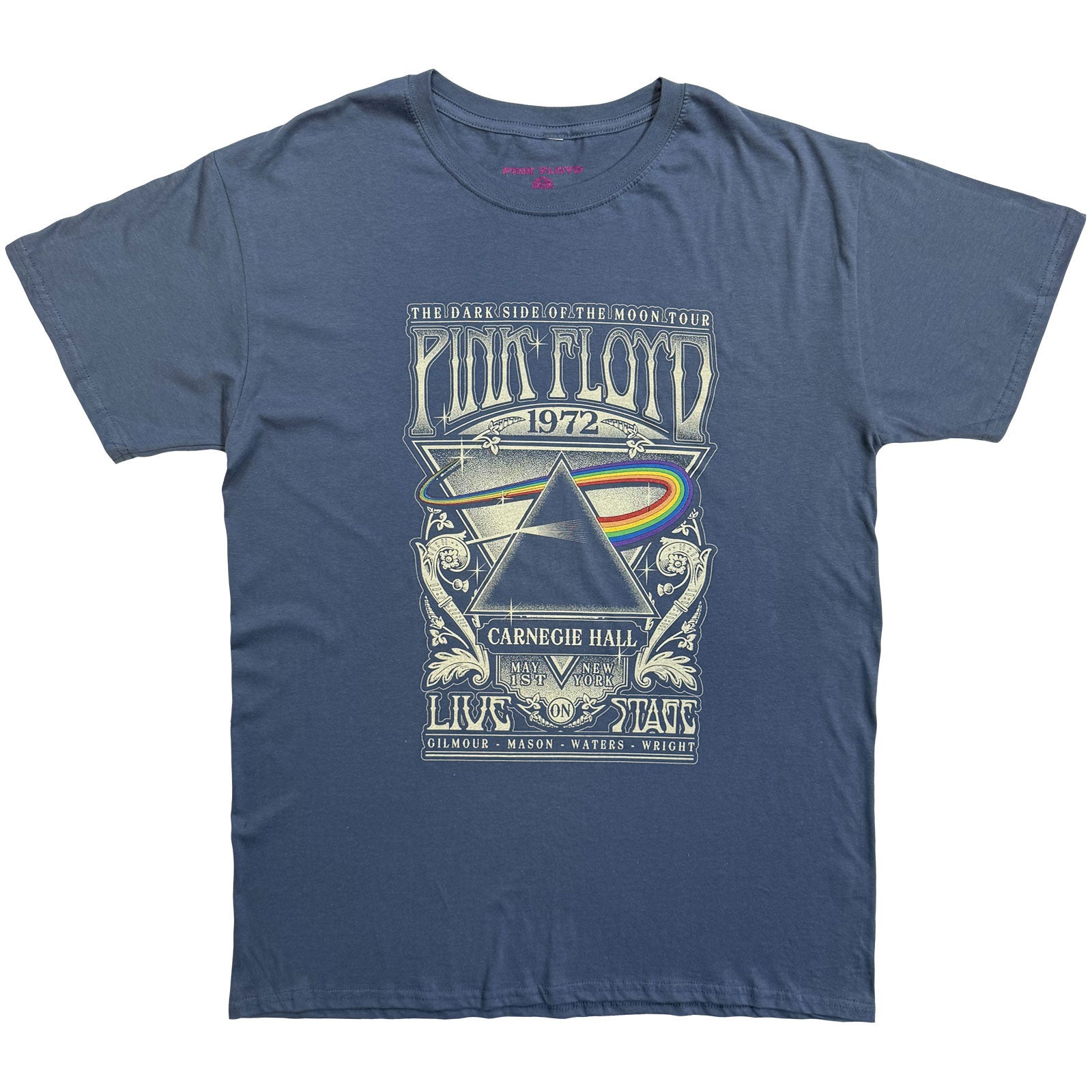Pink Floyd Unisex T-Shirt: Carnegie Hall Poster (Denim Blue)