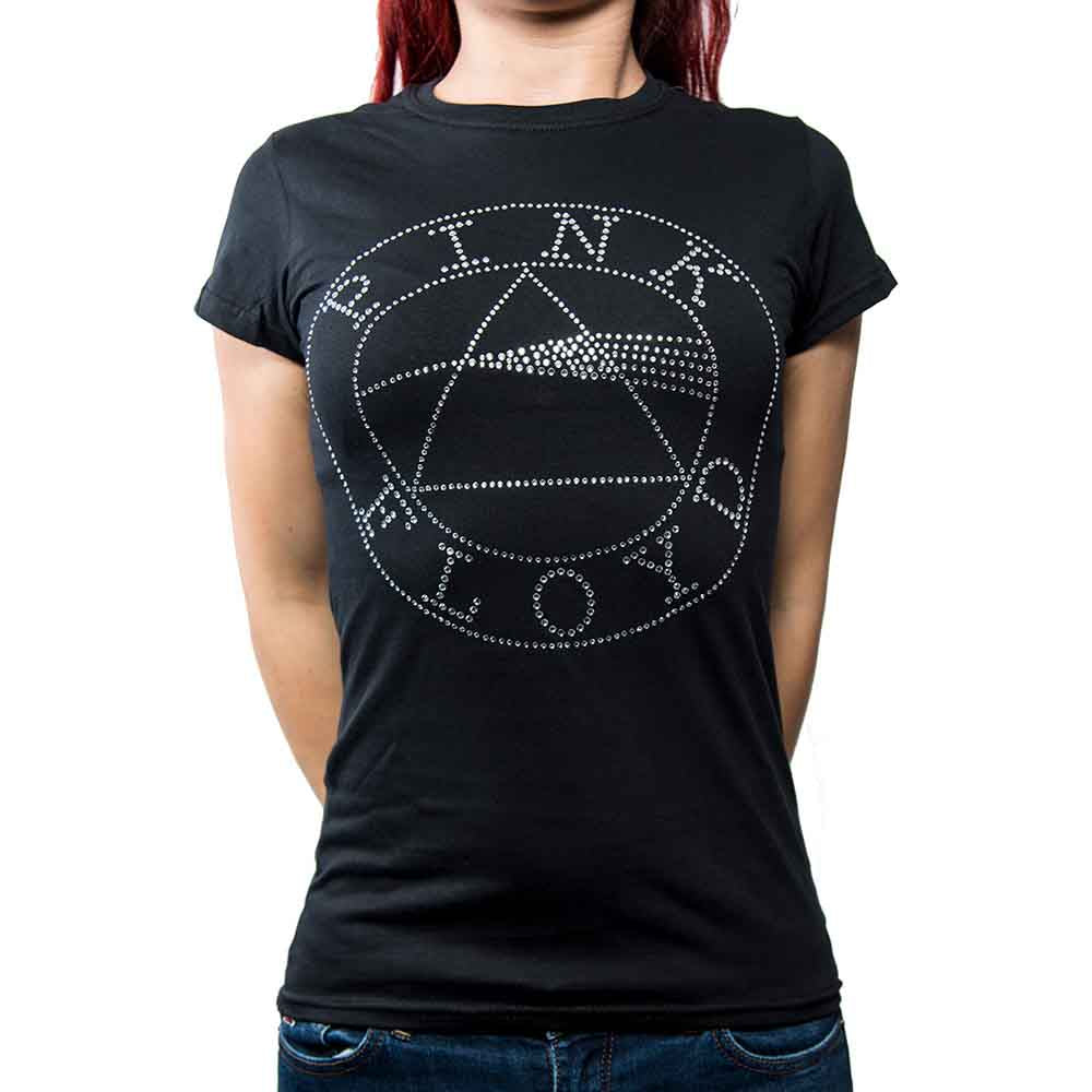 Pink Floyd Ladies T-Shirt: Circle Logo (Black) (Embellished)