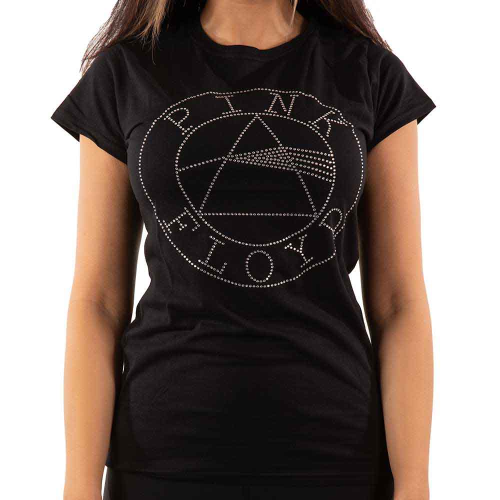 Pink Floyd Ladies T-Shirt: Circle Logo (Black) (Embellished)