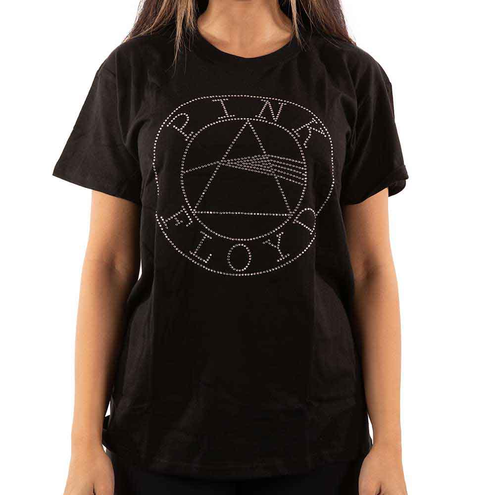Pink Floyd Unisex T-Shirt: Circle Logo (Black) (Embellished)